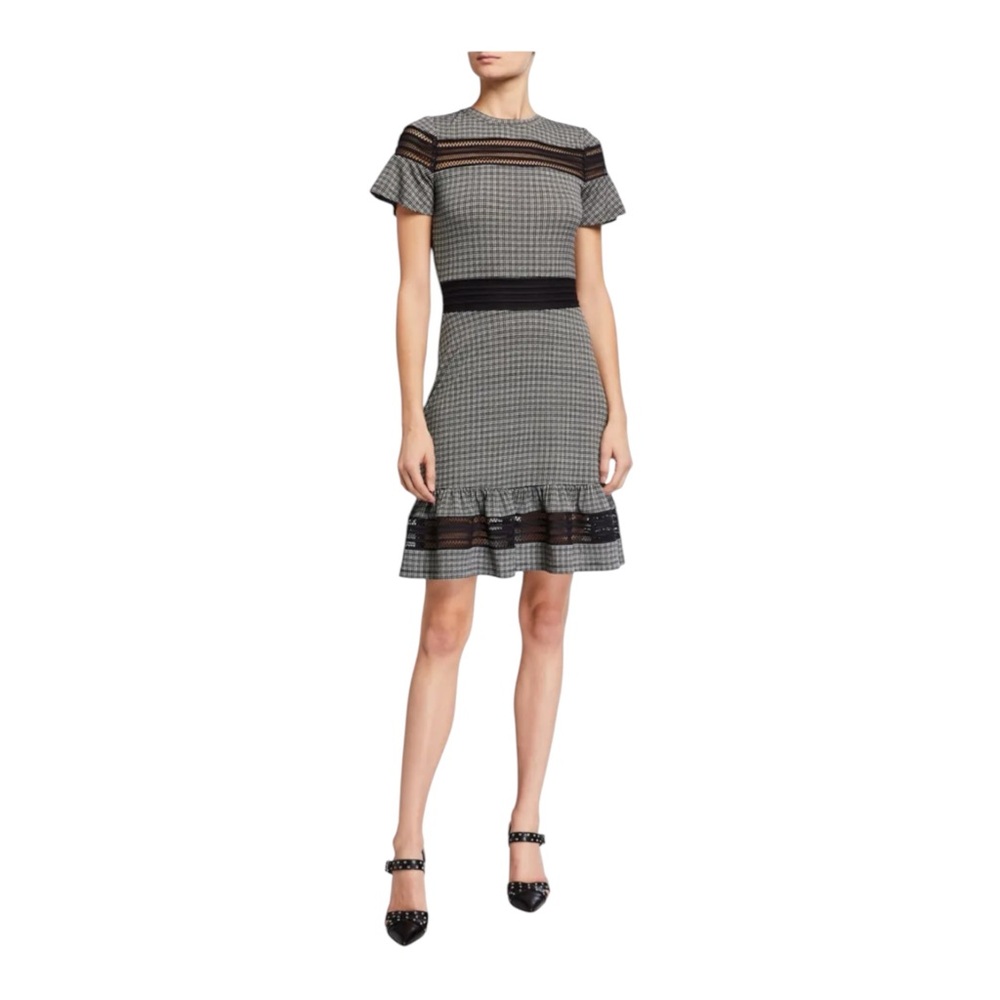 Michael Kors Black and White Plaid Dress with Lace Detail - Size Medium